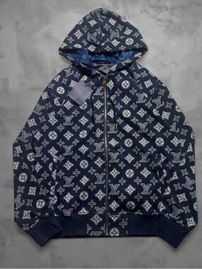 Louis Vuitton Brown & Beige Monogram Zip-Up Hoodie Size M